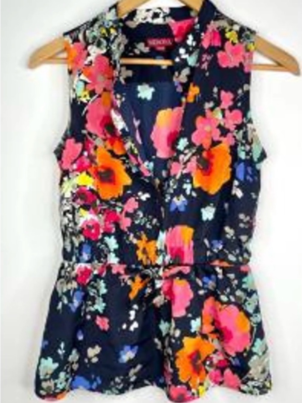 Merona Navy Floral Sleeveless V-Neck Waist-Tie Camisole